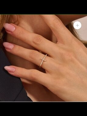 Delicate Gold Cross Ring with Pavé Crystals - Pink